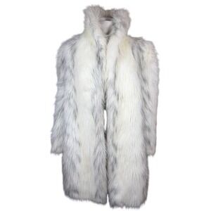 EYBL Faux Fur Coat White Grey Long Pile Modacrylic Austria USA Vintage Style 32"
